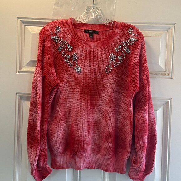 Bejeweled Red Tie-Dye Sweater By INC International Concepts Size PM - Picture 3 of 10